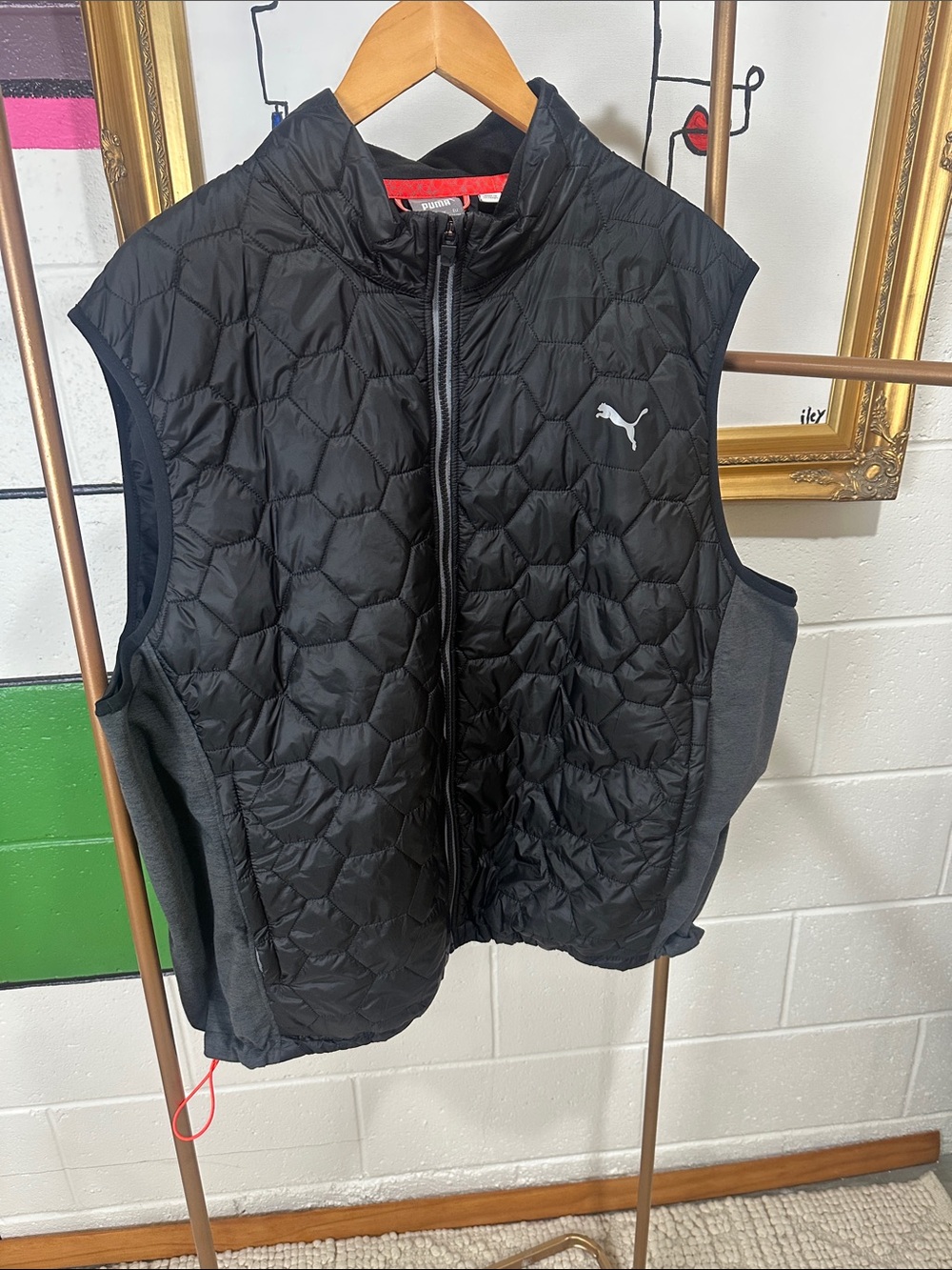 Puma Black Quilted Lightweight Vest with Contrast Panels
